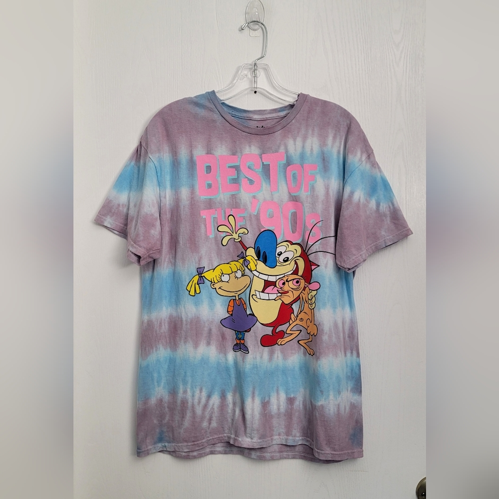NICKELODEON Best of the 90s Rugrats Ren Stimpy Rocko Tie Dye Shirt T-Shirt Sz L